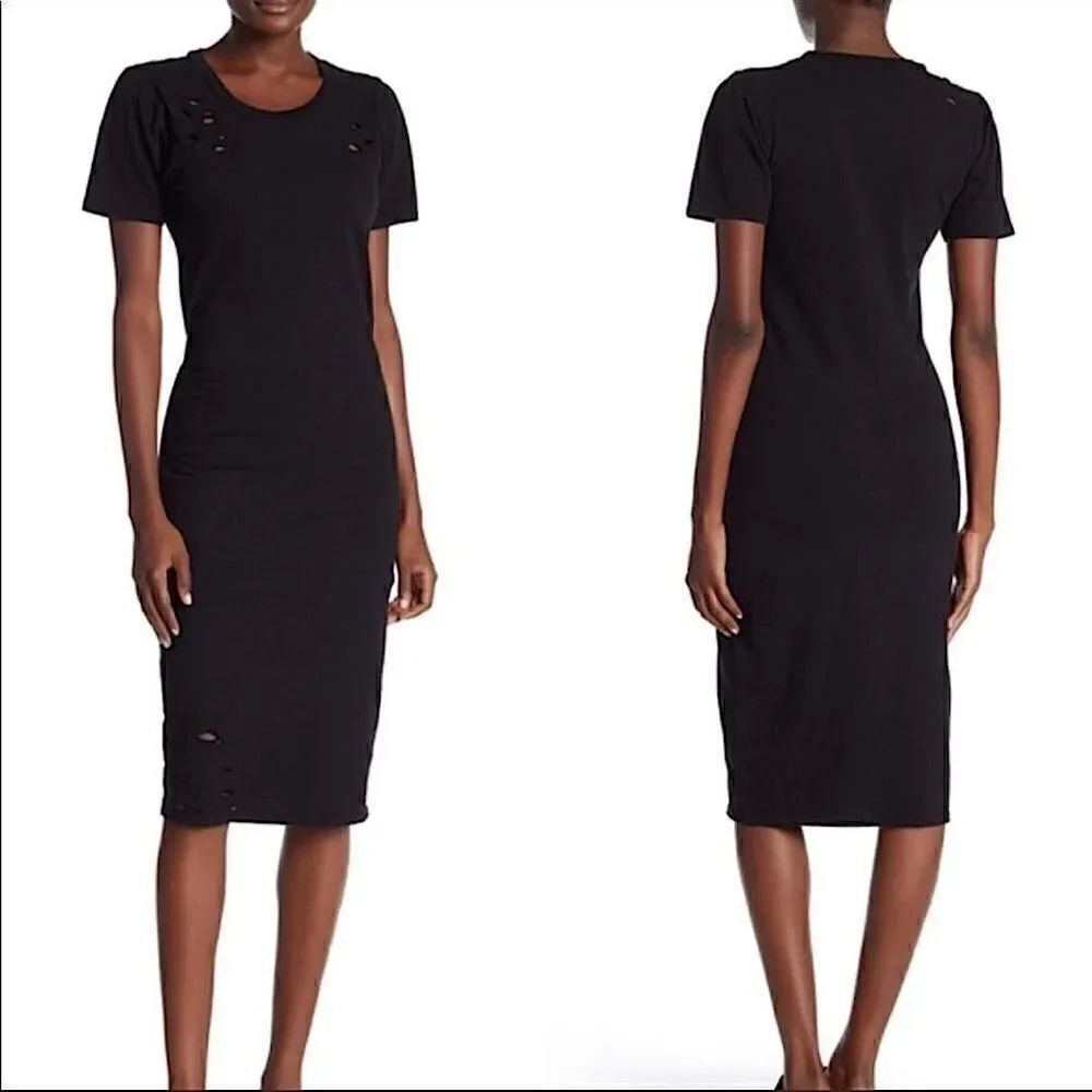 NWOT Abound Distressed Midi Dress Short Sleeve Black